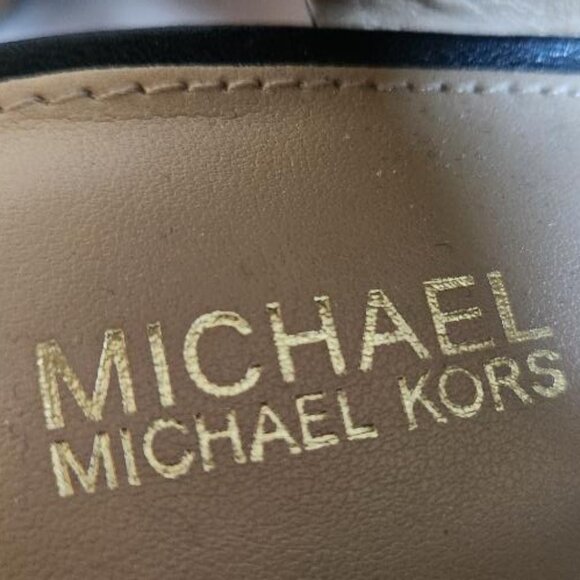 Michael Kors Black Leather T Strap Gold Zipper Platform Sandal Heels Sz 8M - Picture 13 of 13